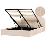 Letto moderno con contenitore e testata imbottita in bouclé beige chiaro 160 x 200 cm