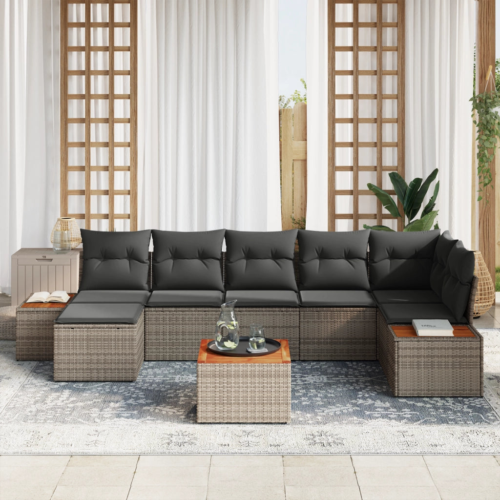 Set Divano da Giardino con Cuscini Grigio Polyrattan Acacia