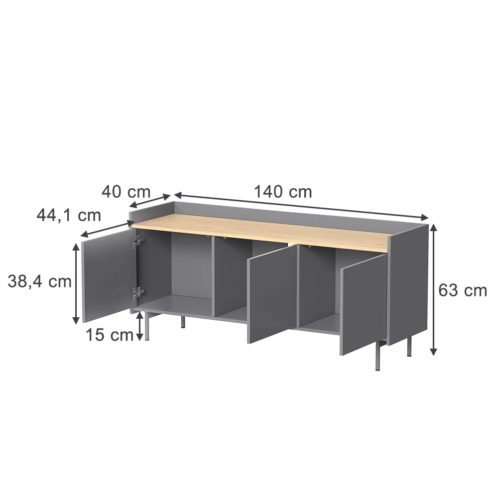Vicco Mobile tv Grigio/quercia 140 x 63 cm con 3 porte