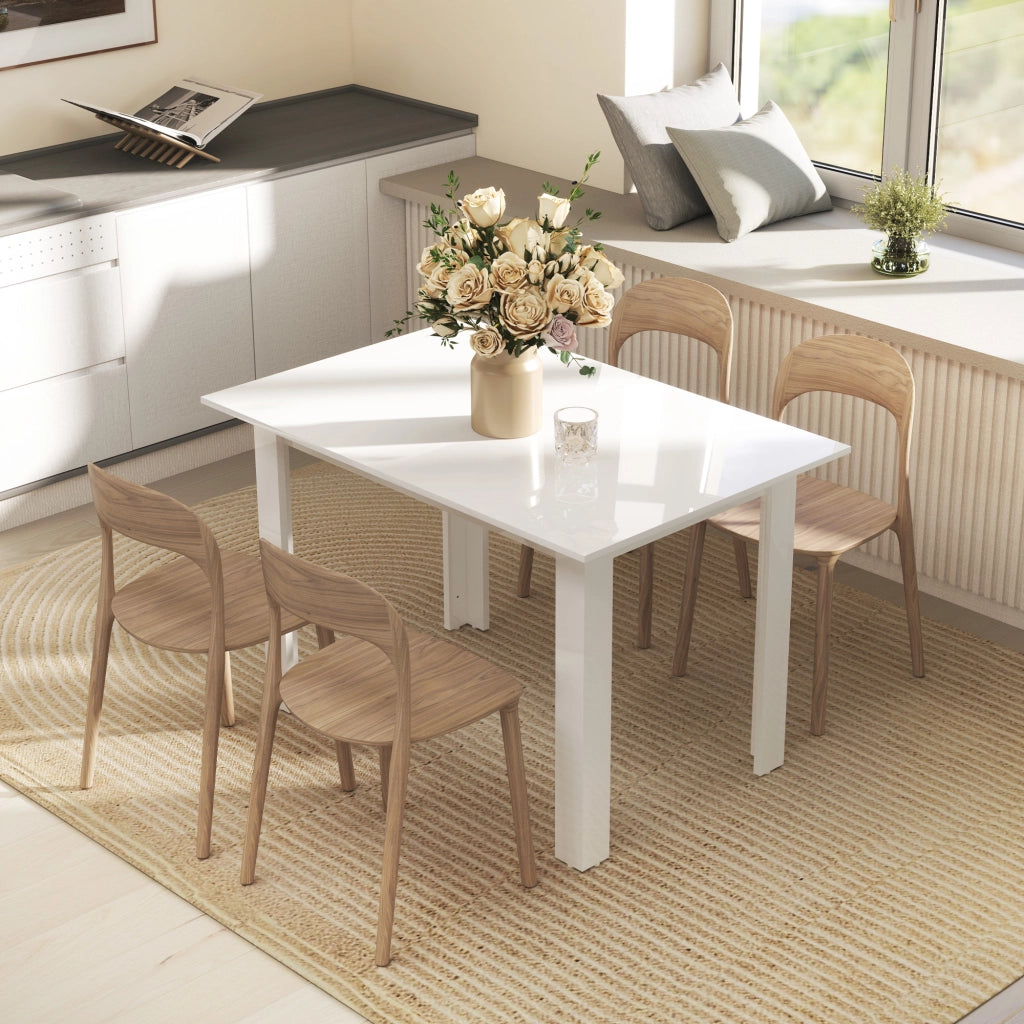 Tavolo da Pranzo Allungabile per 4-6 Persone ¨C Minimal ¨C MDF Bianco Lucido 120-160x80x78 cm