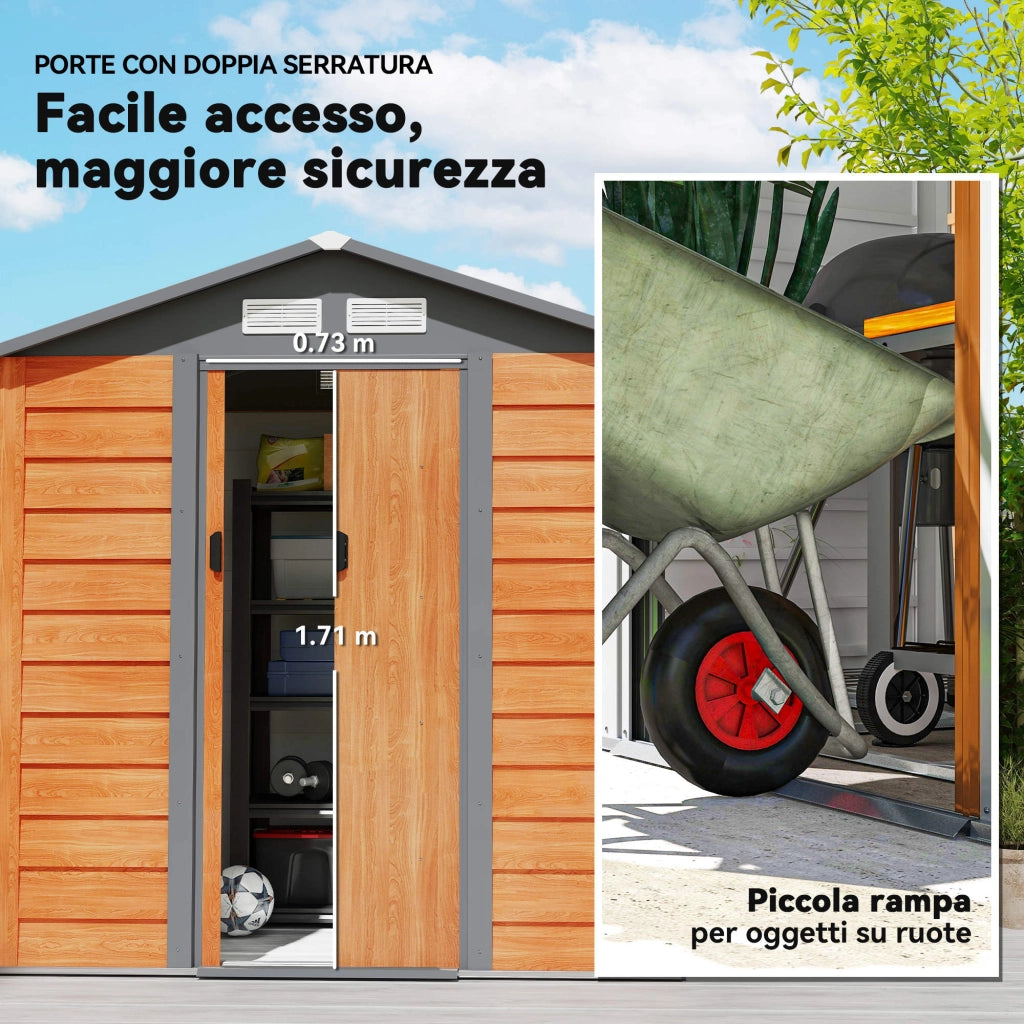 Capanna da Giardino in Acciaio e Plastica ¨C Zephmum ¨C Marrone 197x163x178-200 cm