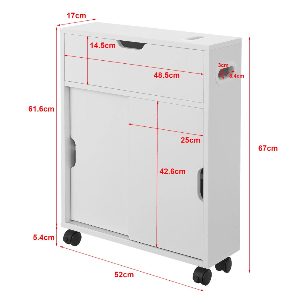Mobile da Terra Kempele con Ante e 4 Ruote per Bagno 67x52x17 cm - Bianco [en.casa]