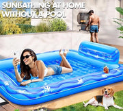 Matraccio gonfiabile per piscina per adulti con design divertente mondo marino, 205 x 150 cm, inclusivo di 2 contenitori per bicchieri e schienale dorsale
