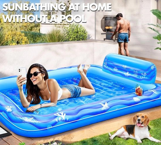 Matraccio gonfiabile per piscina per adulti con design divertente mondo marino, 205 x 150 cm, inclusivo di 2 contenitori per bicchieri e schienale dorsale