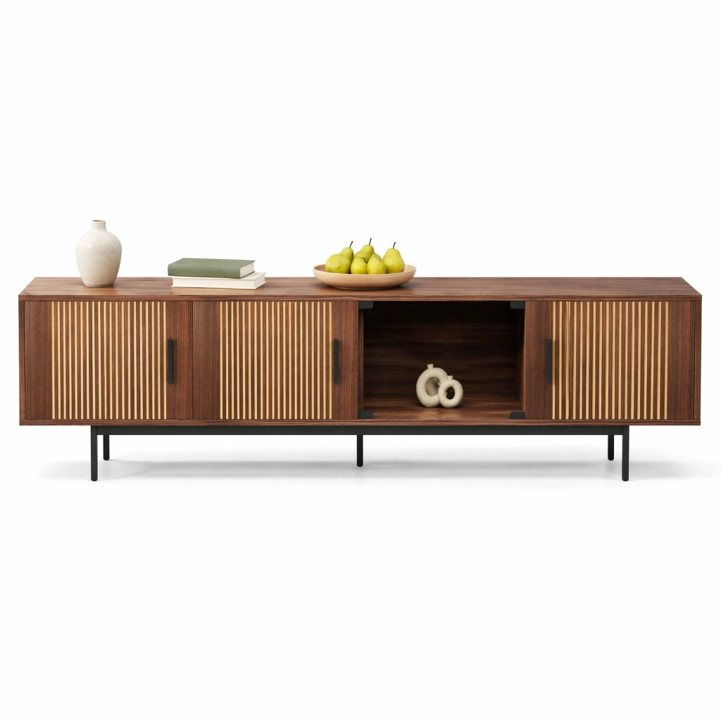 Mobile TV moderno 200 cm con LED smart Bluetooth, finitura noce e nero