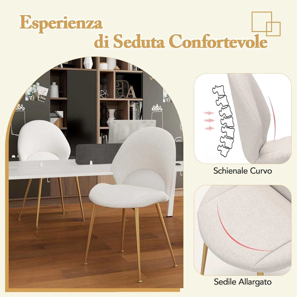 Set di 2 Sedie Imbottite per Sala Pranzo, Sedia per Cucina con Gambe in Legno, Sedia Moderna Comfortevole con Schienale a Curvo e Piedini Regolabili, per Soggiorno, Capacità di 150 kg, Grigio