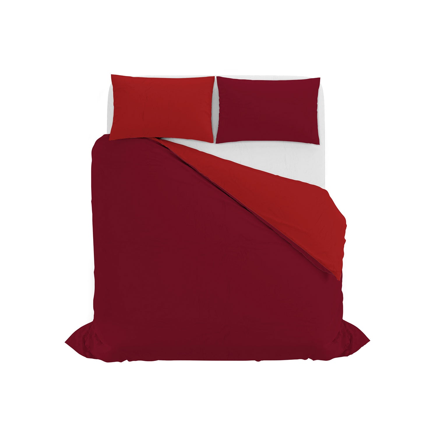 Copripiumino Singolo con Sacco e Federe in Tinta Unita Double Face Linea Vera Bordeaux e Rosso