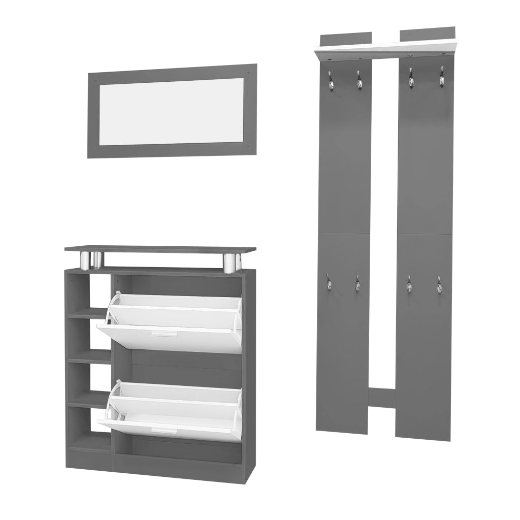 Sistema guardaroba a muro - Zephmum- 80x25x96.5cm, specchio, pannelli, scaffale, armadietto scarpe, colore antracite