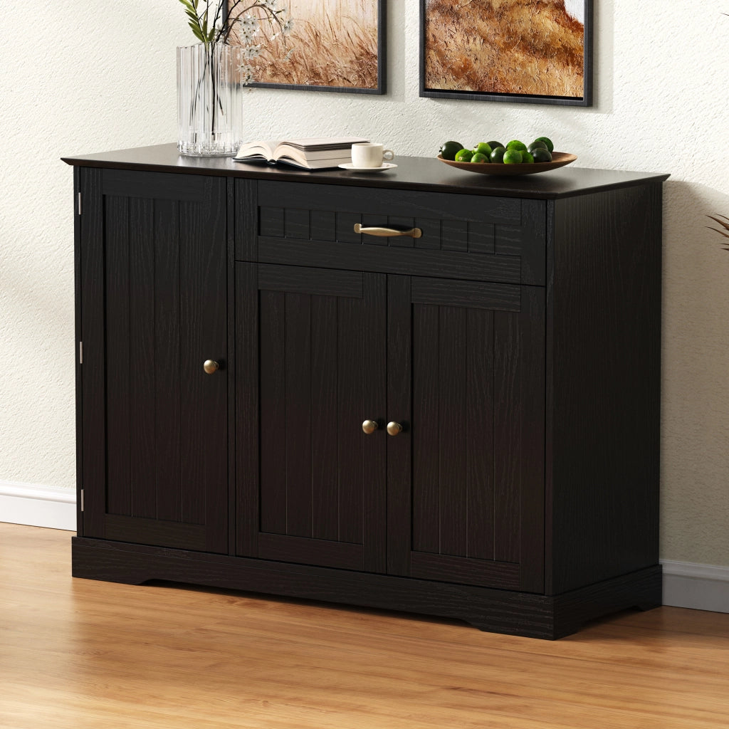 Credenza con 3 ante e 1 cassetto; ripiani regolabili; per ingresso e soggiorno; in MDF; nero
