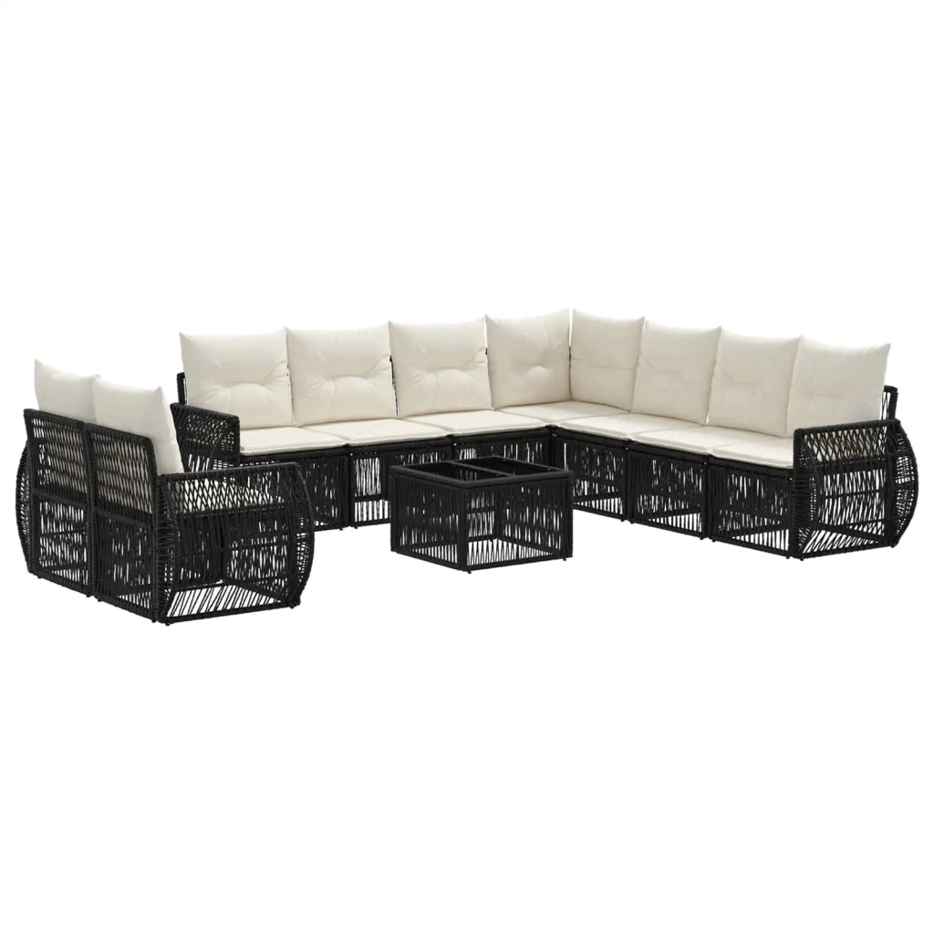 Set Divano da Giardino 10 pz Nero e Bianco Crema polyrattan 3435460