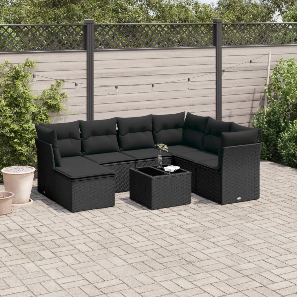 Set Divani da Giardino con Cuscini 8 pz Nero in Polyrattan