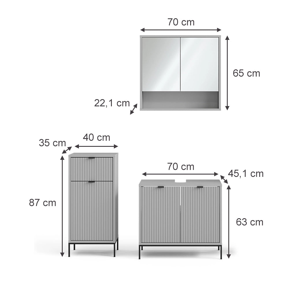 Vicco Set di mobili da bagno Grigio 3 parti
