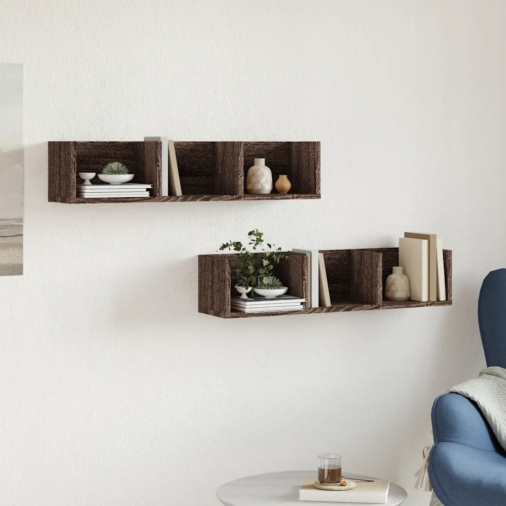 Armadietto a Muro | Mobili Parete 2 pz Rovere Marrone 75x18x16,5cm Legno Multistrato