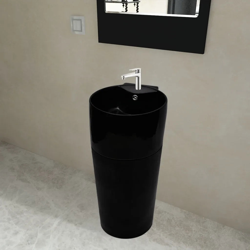 Lavandino Bagno Ceramica Nera Rotondo Foro Rubinetto/ Trabocco 141943