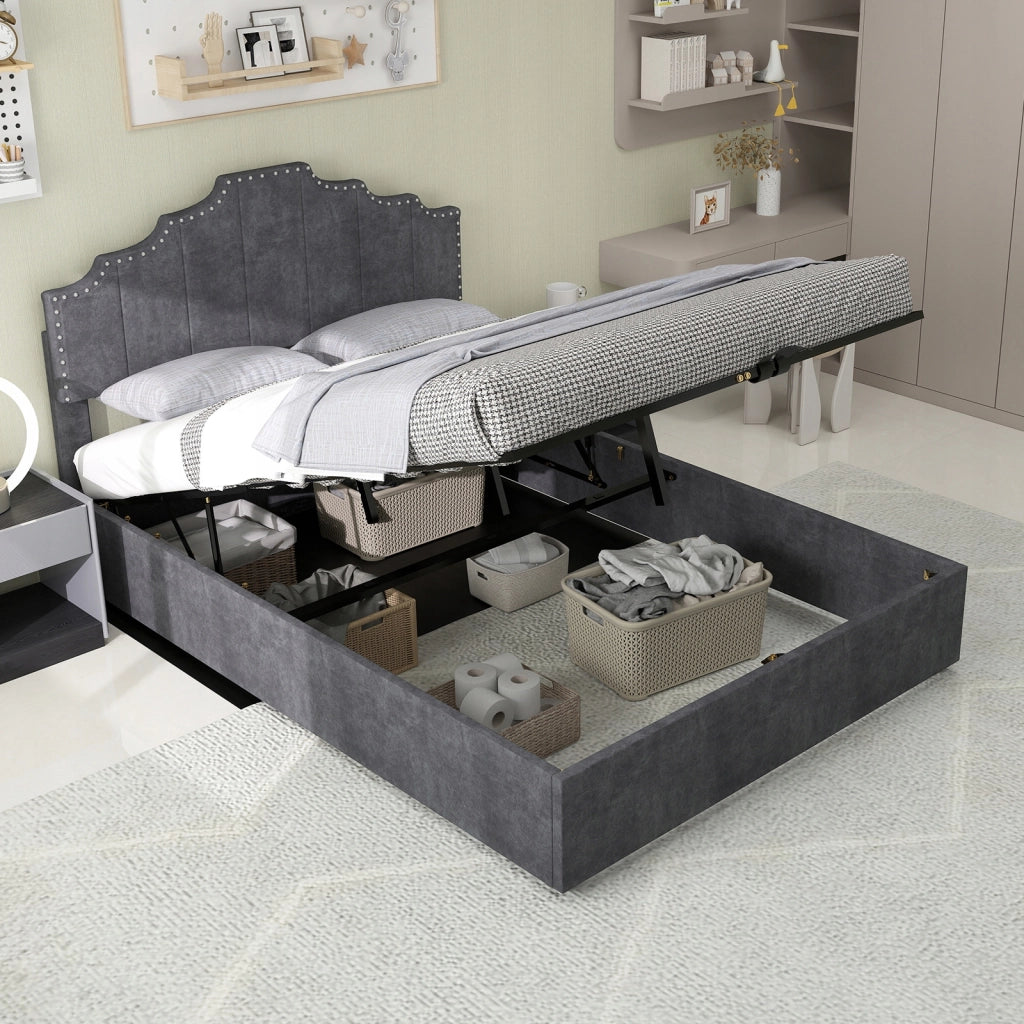 Letto imbottito alto 160x200 grigio - Xylo - Meccanismo pneumatico