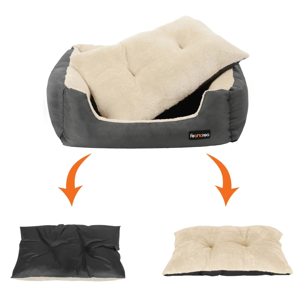 Cuccia per cani con cuscino reversibile 65 x 55 x 20 cm grigio scuro 12_0001205