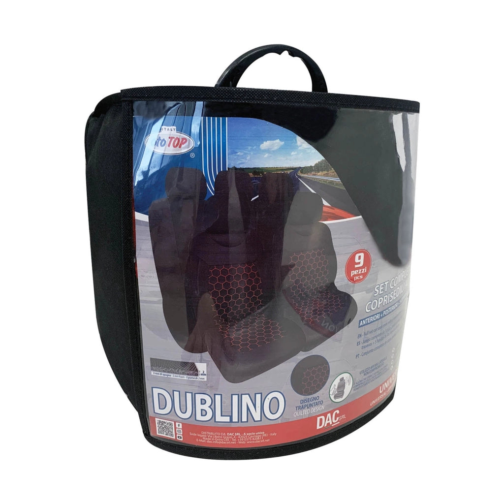 Set Coprisedili Anteriori e Posteriori Universali in Poliestere e Spugna Dublin Nero/Rosso