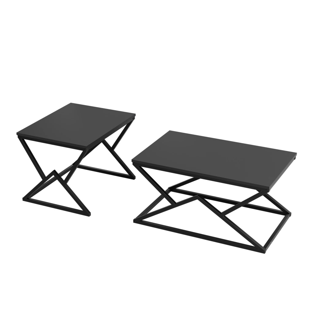 Tavolino da caffè 80x50x40 cm con struttura geometrica in metallo e truciolato nero