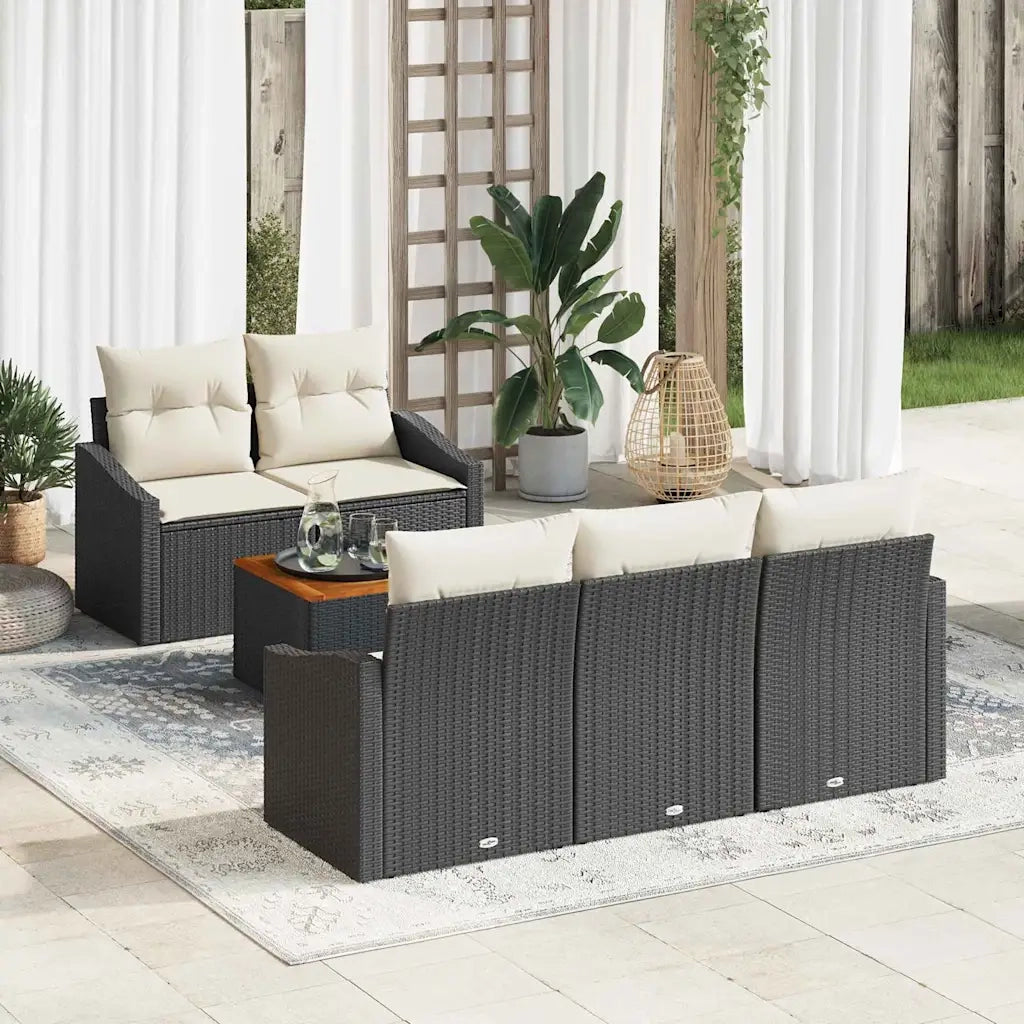 Set Divano da Giardino con cuscino 6 pcs Nero polyrattan