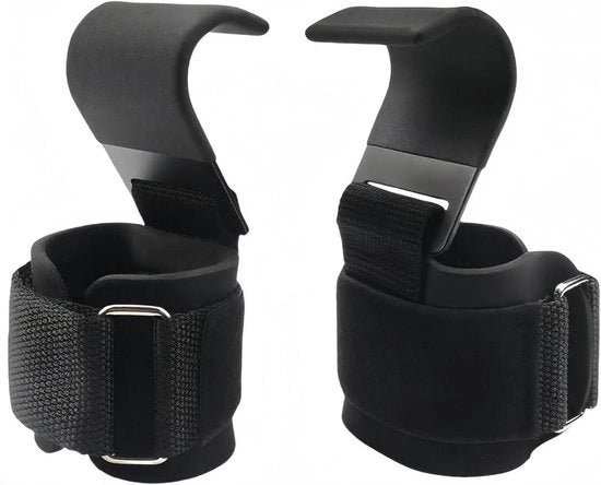 Polsbanden con ganci per sollevamento pesi - nero - per allenamento muscolare - deadlift, svolazzi e pinze - unisex
