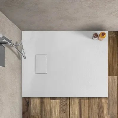 Piatto doccia 80x90 cm bianco effetto pietra in resina riducibile Agorà