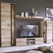 Mobile Soggiorno Linahasi, Parete Attrezzata Modulabile, Marrone Rovere Scuro