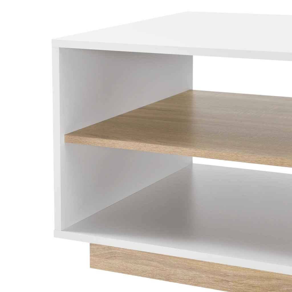 Tavolino rettangolare per soggiorno elegante mobile con ripiano portaoggetti in truciolare rivestito in melaminico 46 ​​x 100 x 60 cm finitura rovere bianco 03_0006176