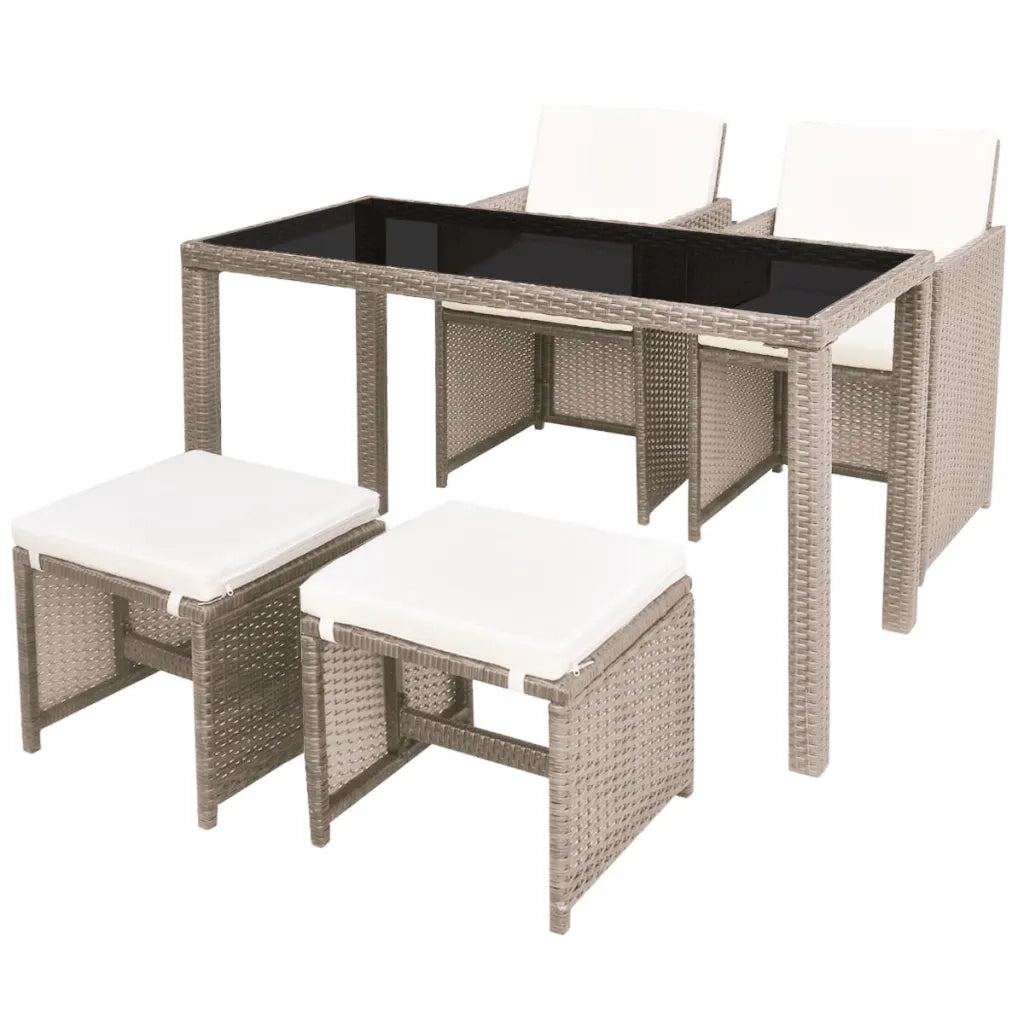 Set da Pranzo da Giardino 5 pz con Cuscini in Polyrattan Beige 42555