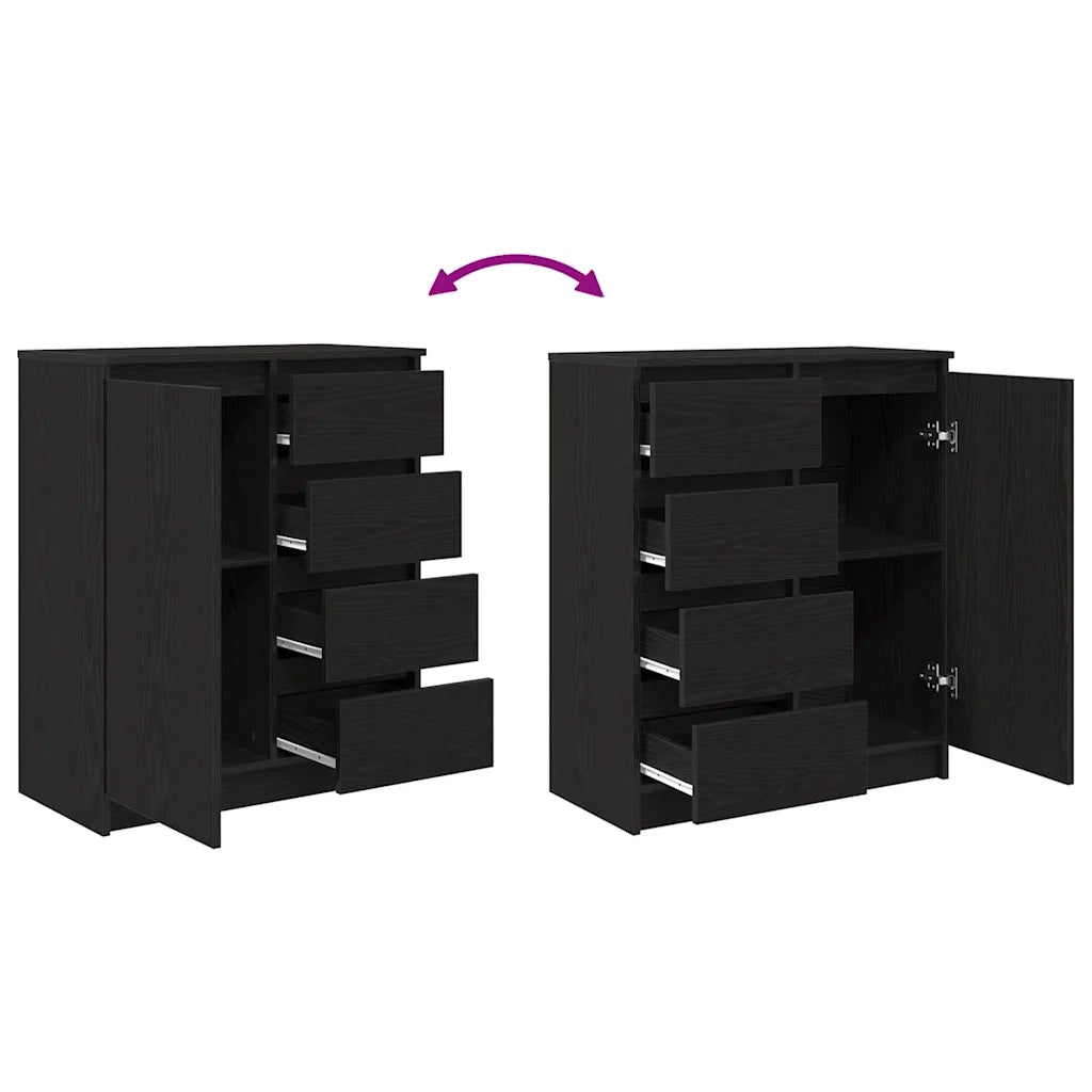 Credenza con Cassetti-Buffet-Armadio da cucina Rovere Nero 71x35x84 cm Legno Multistrato