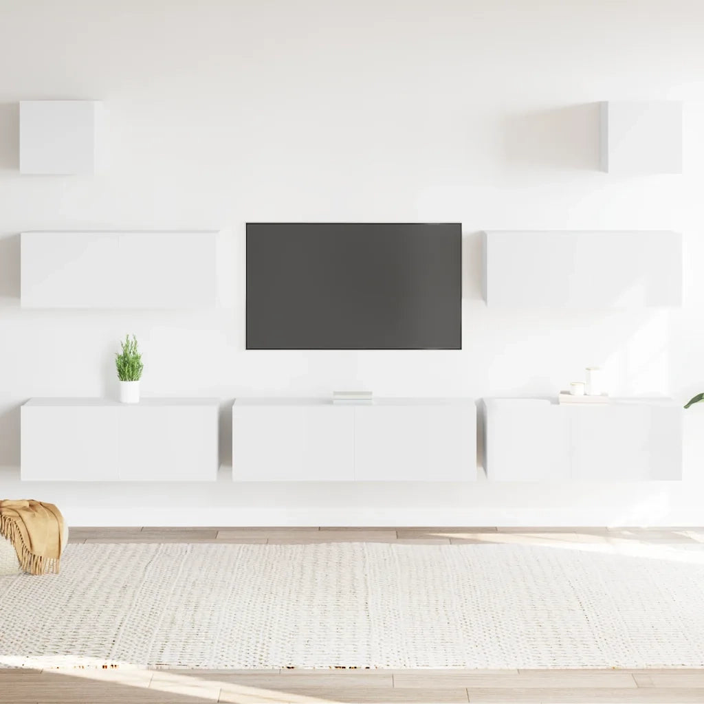 Set di Mobili Porta TV 7 pz Bianco in Legno Multistrato