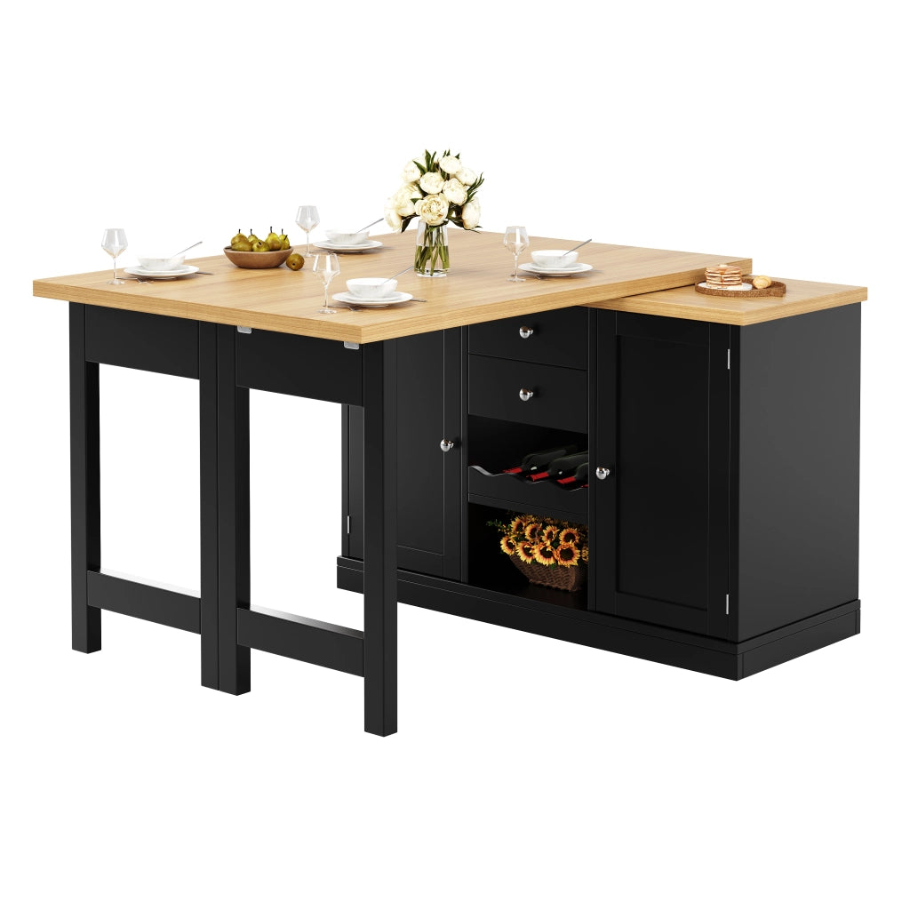 Tavolo da pranzo allungabile con 2 cassetti e vani; per cucina; in MDF; nero; 120x40x74 cm