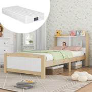 Letto singolo 90x200 cm con testiera contenitore; struttura in legno massiccio bianco; con materasso
