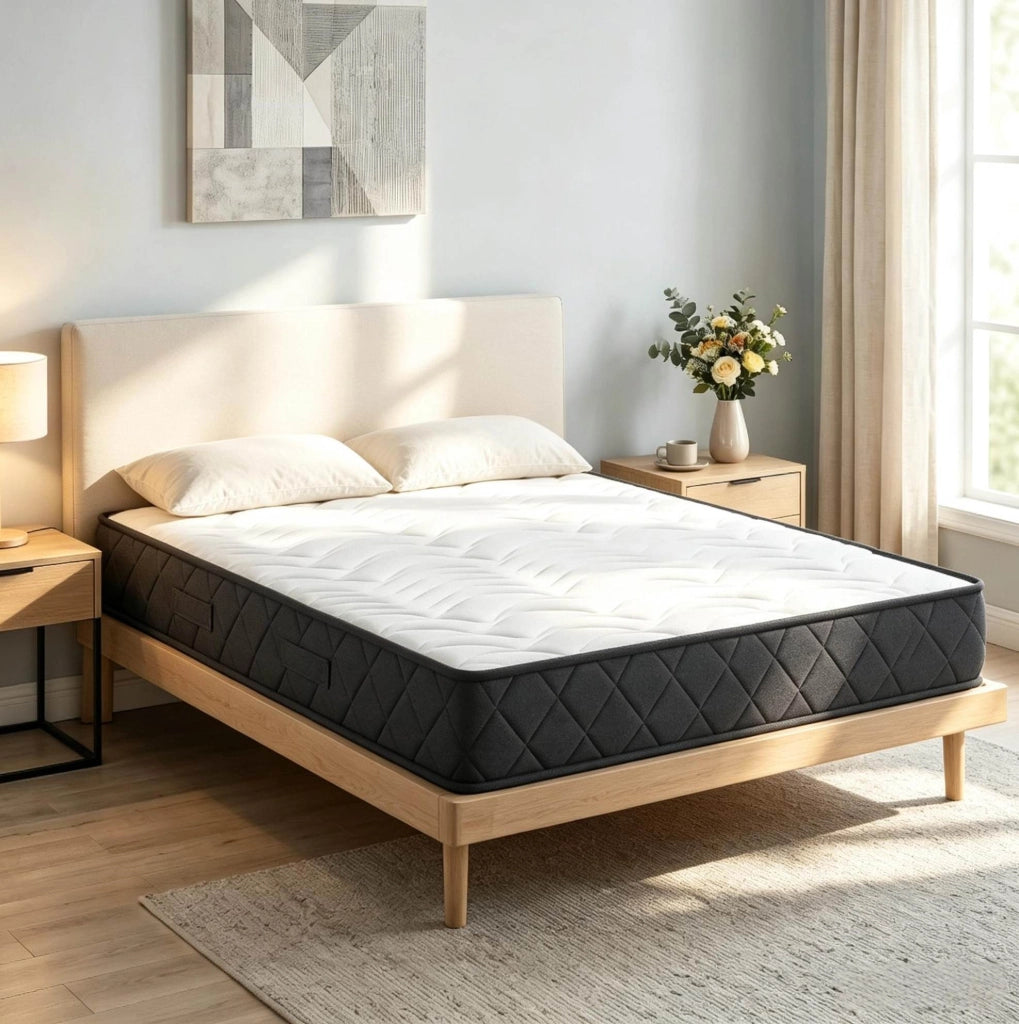 Materasso 160x200 cm in memory foam e schiuma ondulata, bianco e grigio