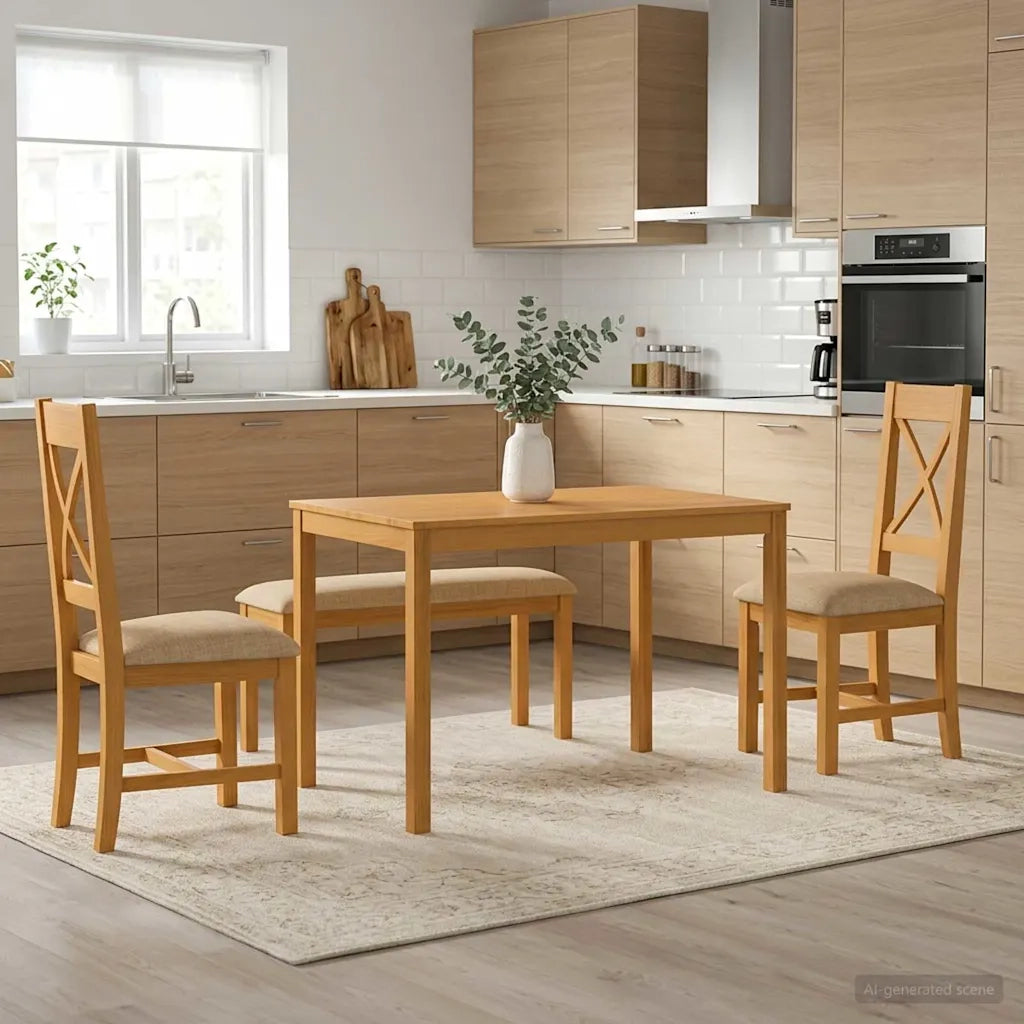 Set da pranzo 4 pz Beige Legno di Quercia Massello 3430309