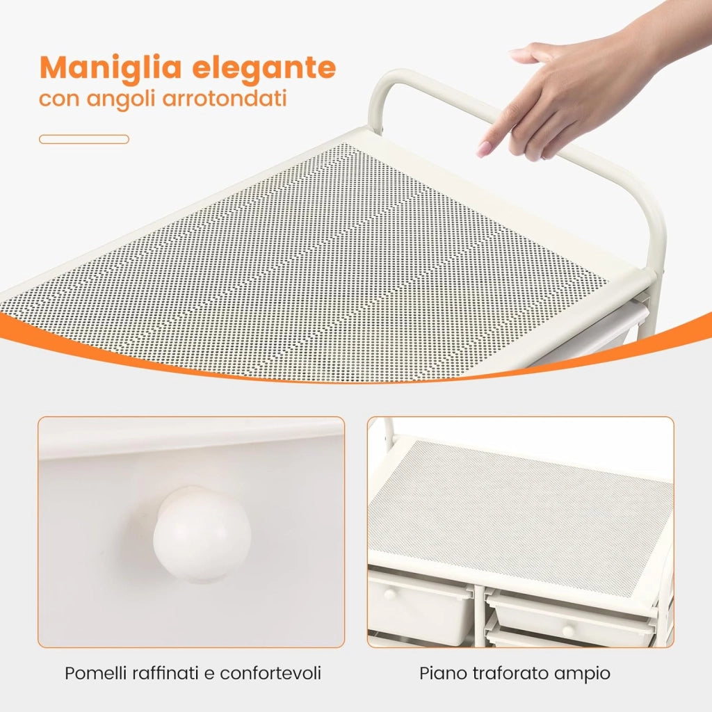 Carrello con 15 Cassetti Impilabili, Carrello di Stoccaggio con Ruote, Carello Portaoggetti per Casa e Ufficio, 62,5 x 37 x 87 cm (Bianco)