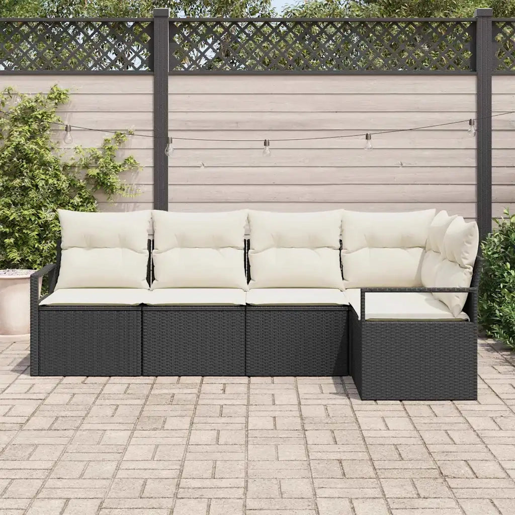 Set di divani con cuscino 5 pcs Nero polyrattan