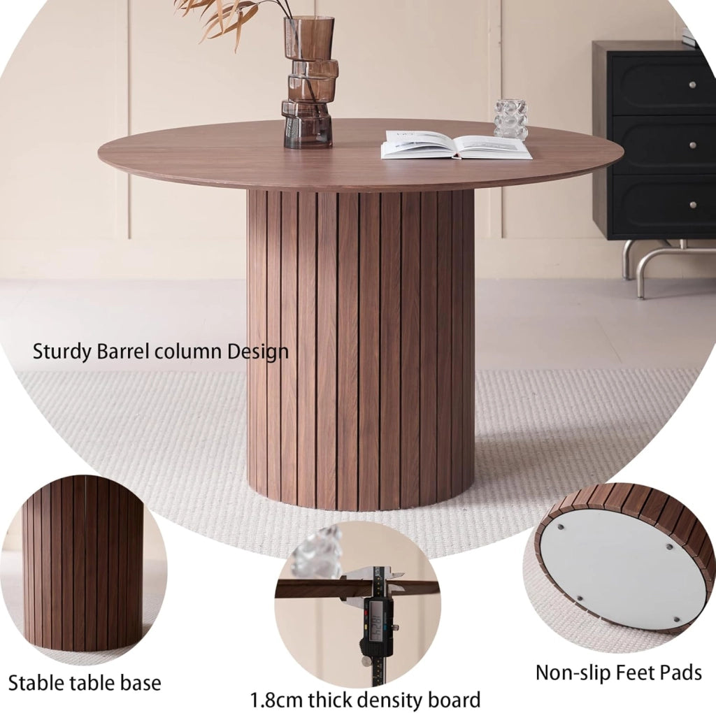 GrandCA HOME Tavolo da Pranzo Rotondo, Tavolo da Cucina Moderno 120 cm, Tavolo da Pranzo con Base Rotonda in Legno, Grande Scrivania in MDF per 4-6, Marrone Scuro