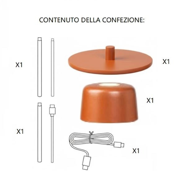 LAMPADA DA TAVOLO RICARICABILE TERRA 2W 2700K 144LM IP44 1+1 ZAFFERANO AILATI