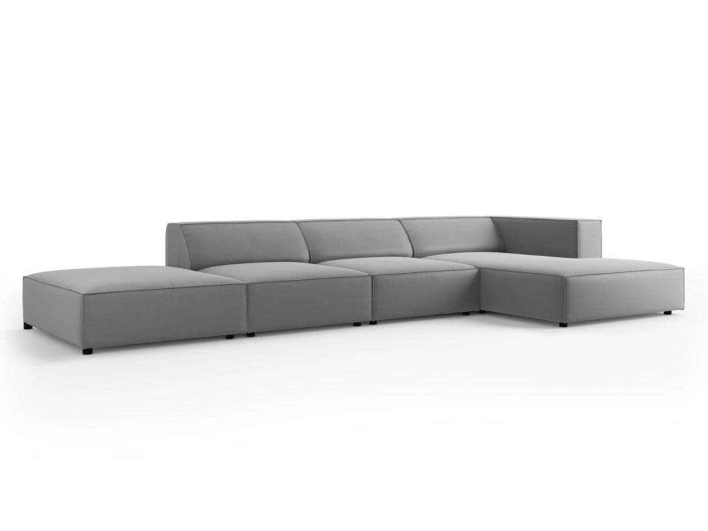 Cosmopolitan Design - Divano angolare destro "Arendal" 5 posti in velluto grigio chiaro 