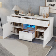 OKWISH Credenza con 4 Cassetti e 2 Ante, Illuminazione LED, per Soggiorno, Pannello di Particelle, Bianco, 140 x 40 x 70 cm