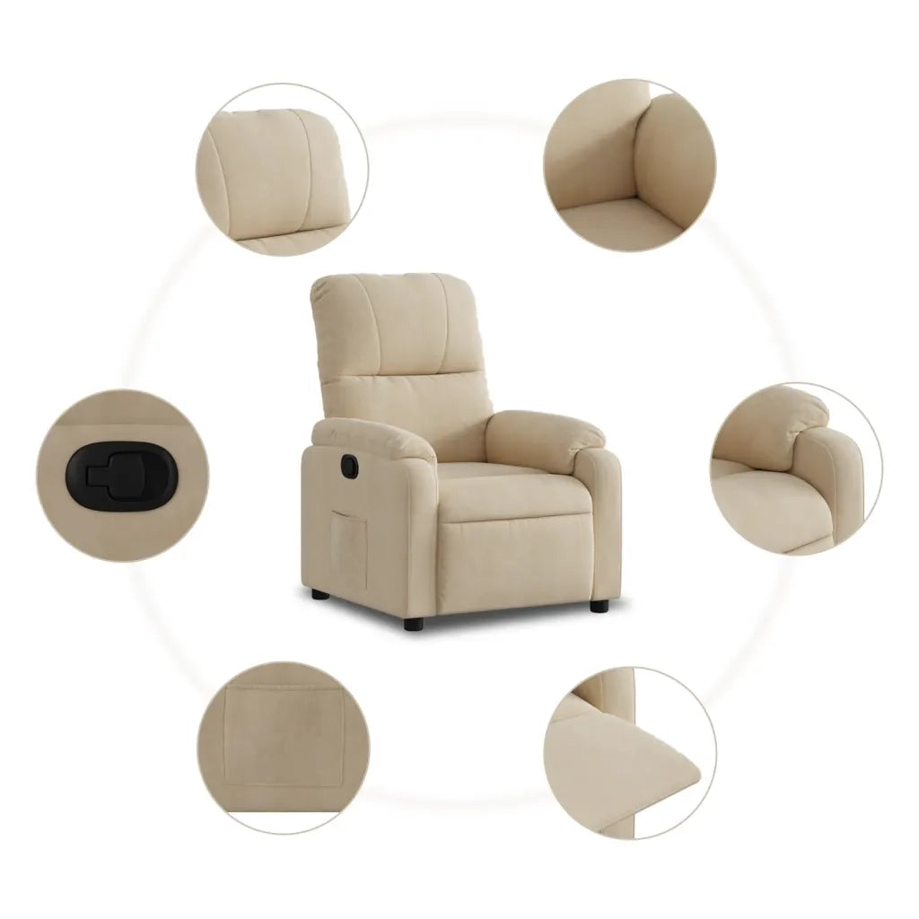Divano Sedia-Poltrona Reclinabile Crema in Tessuto di Microfibra 719246