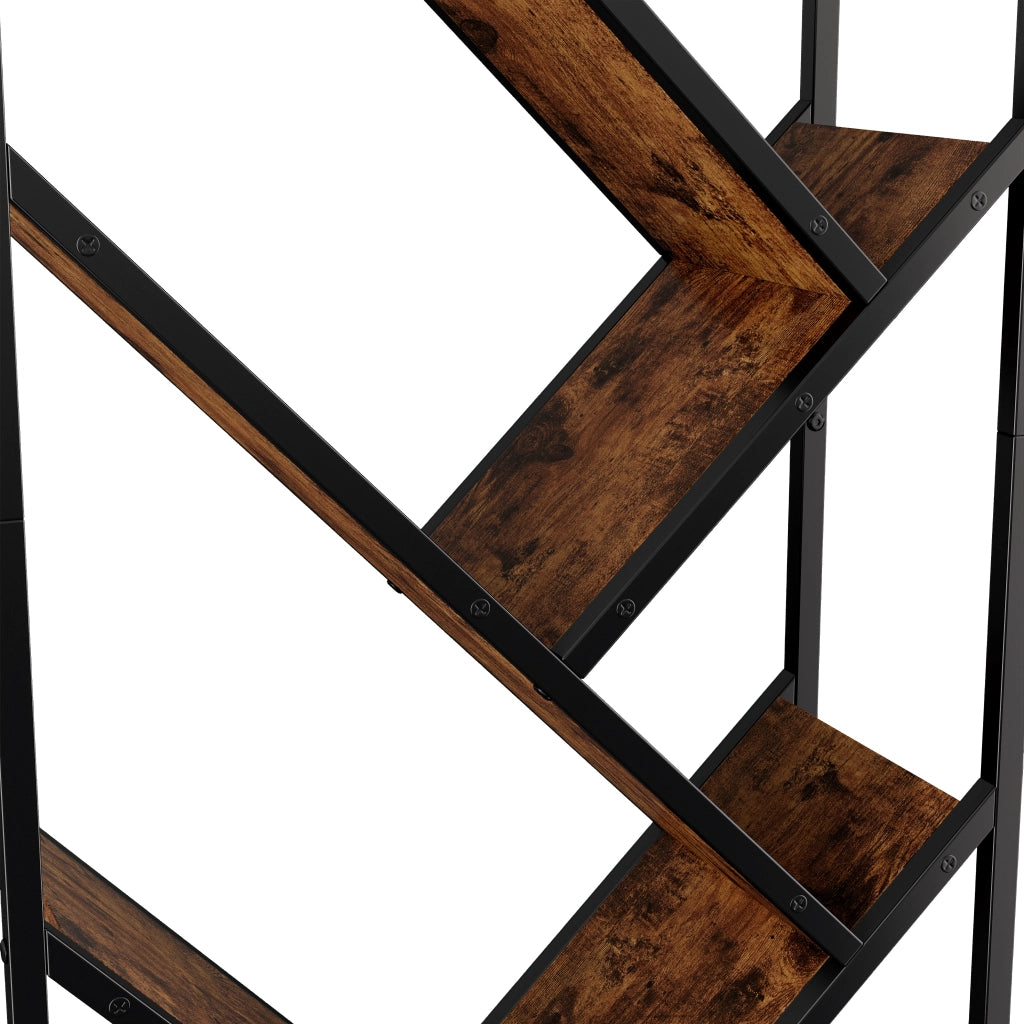 Libreria a forma di albero 80 × 35 × 160 cm, scaffale a 8 ripiani, nero e marrone vintage, con struttura in metallo e pannello MDF