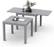 Tavolo da giardino, estensibile, 80/160 x 80 x 75 cm, tavolino allungabile in alluminio, per balcone, resistente alle intemperie, estensibile, tavolo da pranzo all'aperto, grigio Chiaro
