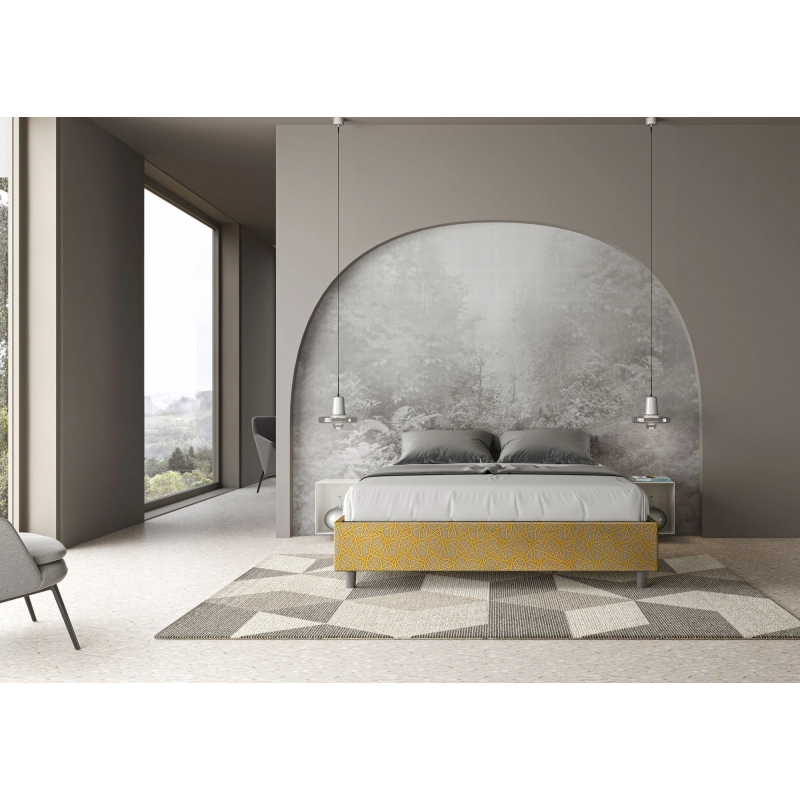 Letto Sommier imbottito Matrimoniale 160x190 cm tessuto Era Azelia - Senza rete,Giallo