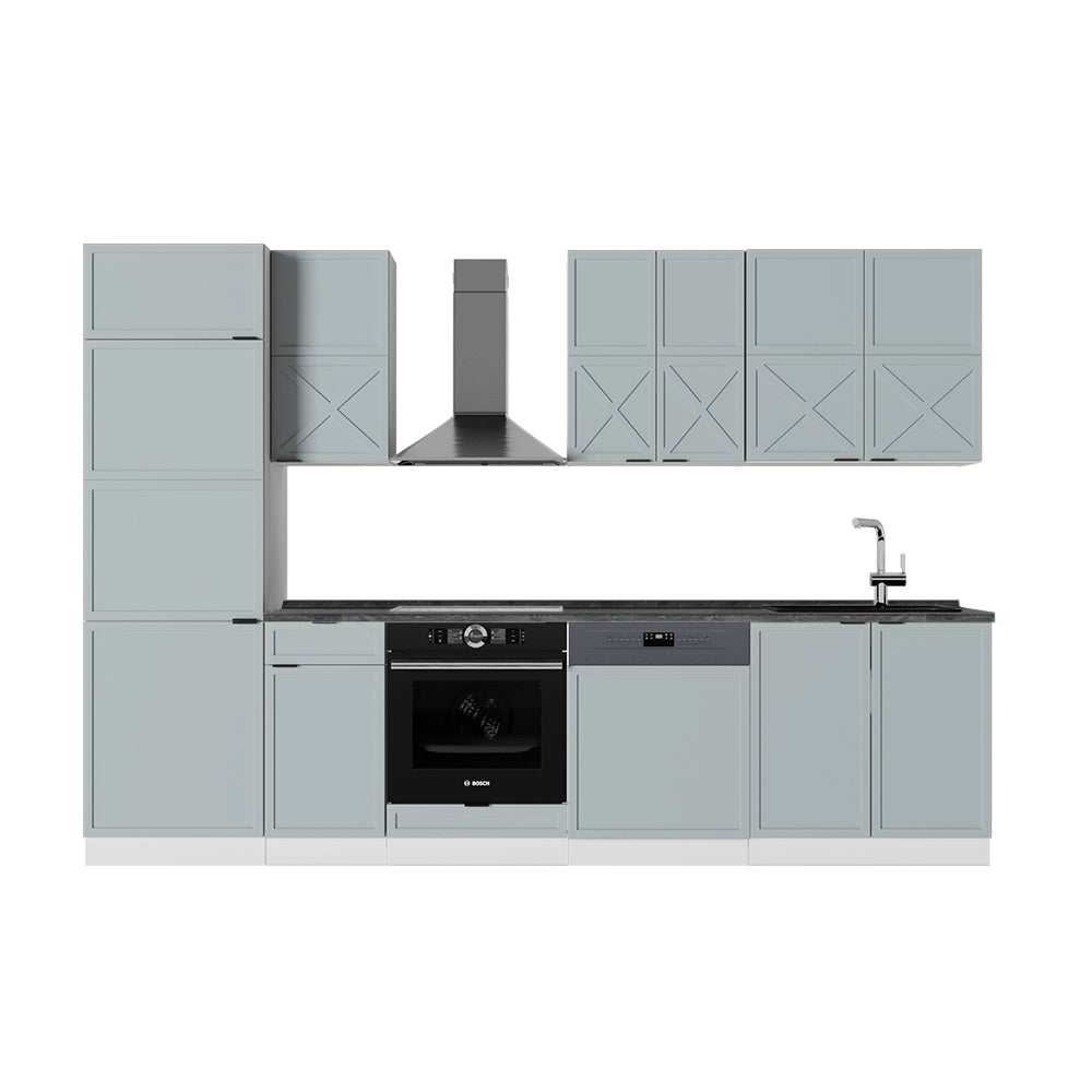 Cucina componibile Fame-Line Blu-grigio chiaro/Bianco 300 cm, PL Antracite Vicco