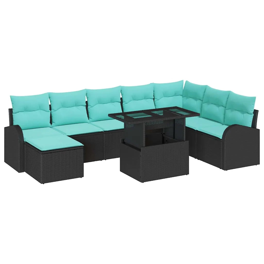 Set Divano da Giardino con archiviazione 9 pcs Nero Poly Rattan 3357439