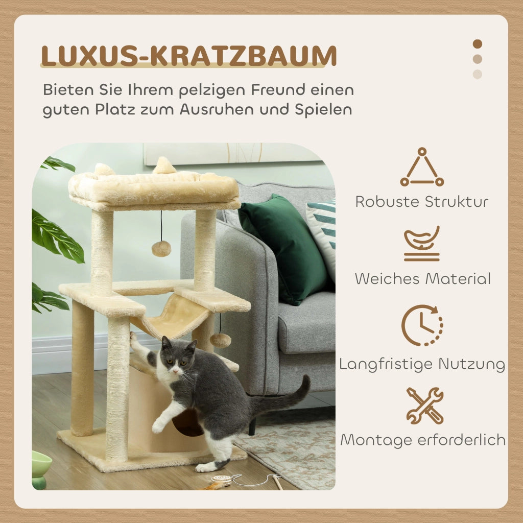 Albero tiragraffi per gatti con giocattoli ¨C zephmum ¨C 48x48x90 cm crema