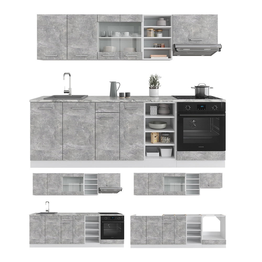 Vicco Cucina componibile Cemento/Bianco 240 cm senza piano di lavoro
