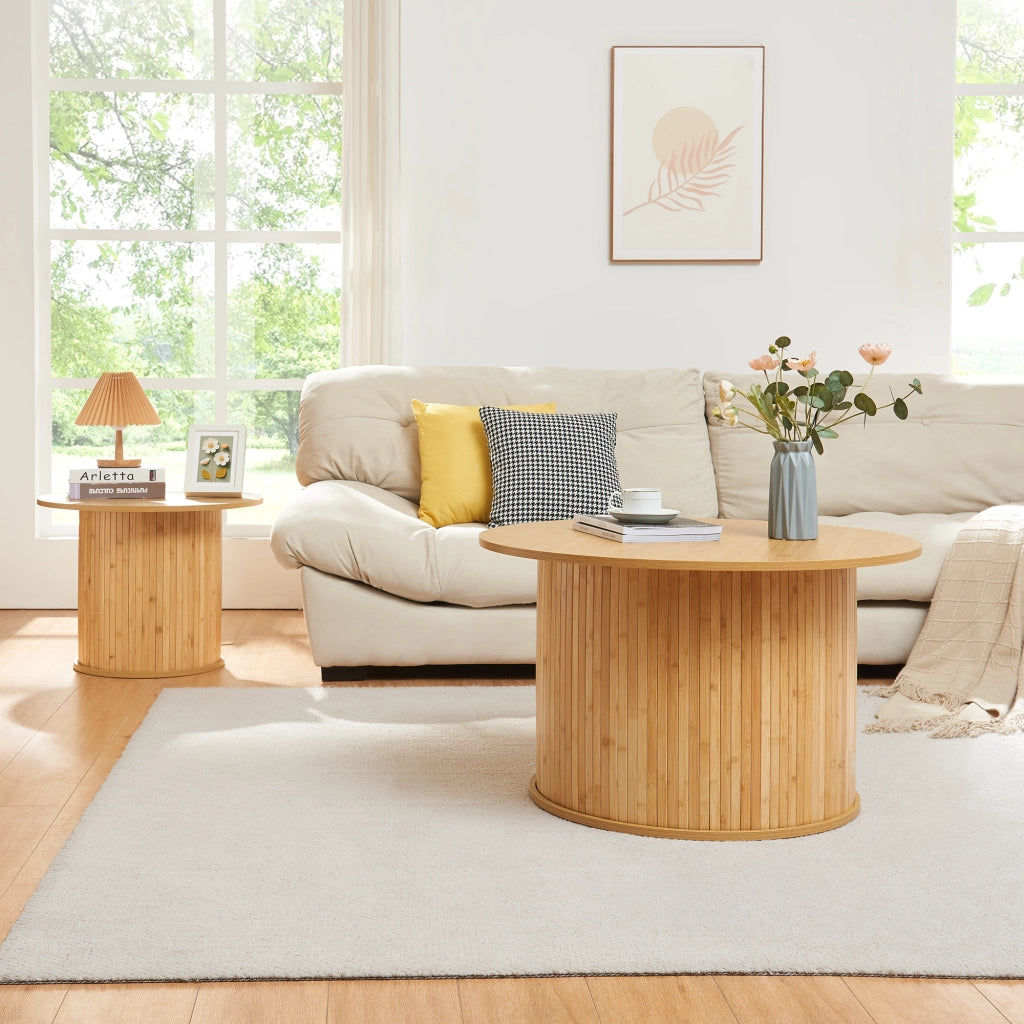 Tavolino Rotondo da Salotto Ledepid 48 x Ø80 cm - Naturale [en.casa]