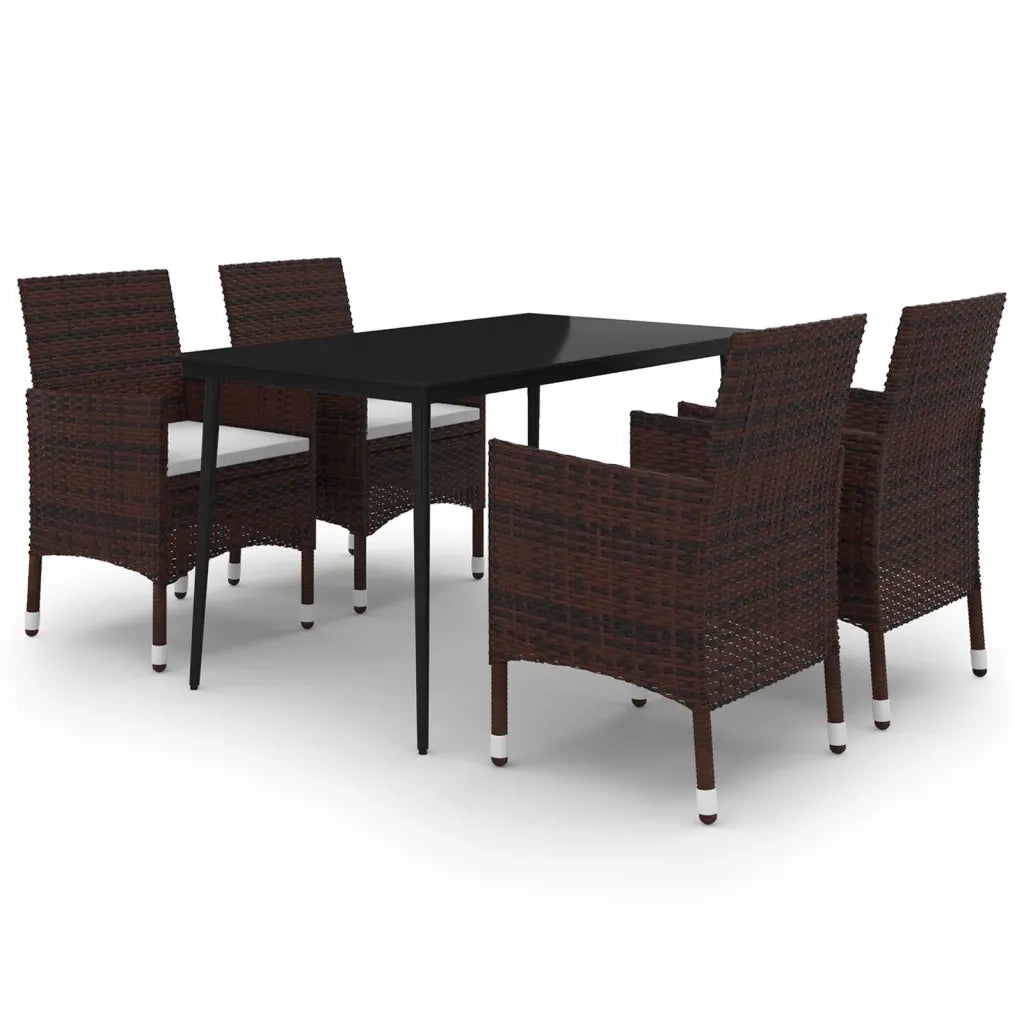 Set da Pranzo per Giardino 5 pz con Cuscini Polyrattan e Vetro cod mxl 38809